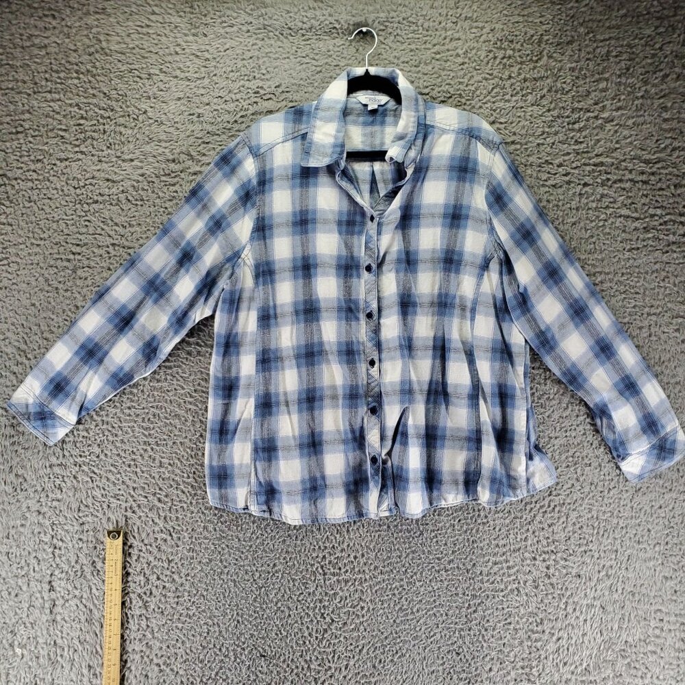 Great Northwest Indigo Top Women’s 3X Blue Plaid Flannel Button-Up Classic Colla